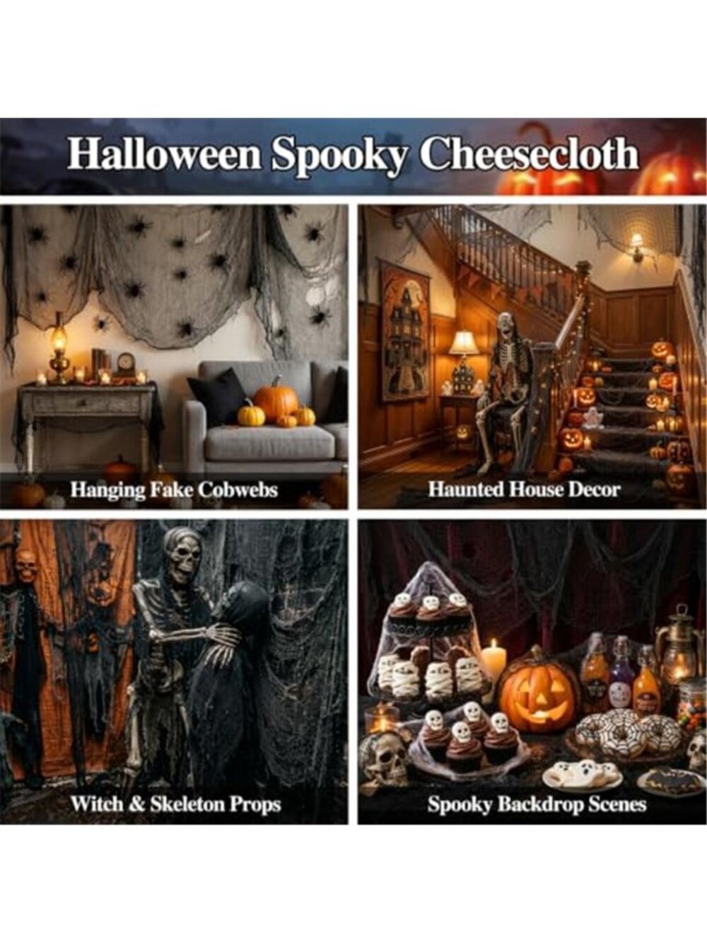 Halloween Black Creepy Cloth 80 × 200 Inch Giant Spooky Cheesecloth Halloween - Picture 5 of 6